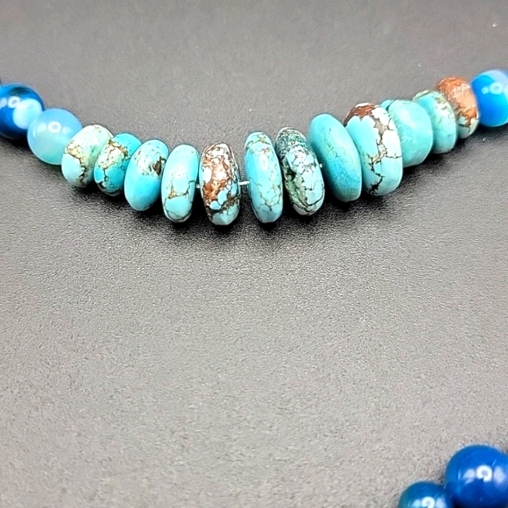 Untreated 495 Cts Natural Turquoise & Onyx Beaded Gemstone Necklace Unisex #1 - Picture 8 of 10